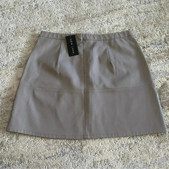 New Look NWT Faux Leather Mini Skirt Taupe Brown Gray Paneled: 10 - Picture 1 of 6